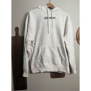 Glossier speckled Grey Embroidered Limited Edition Fleece Pullover Hoodie Medium